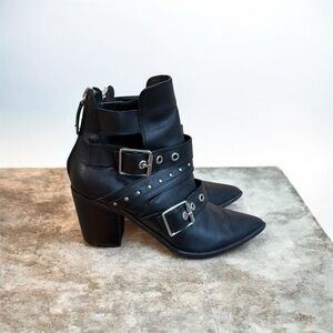 Aldo Black Pointed Leather Buckle Ankle Boots